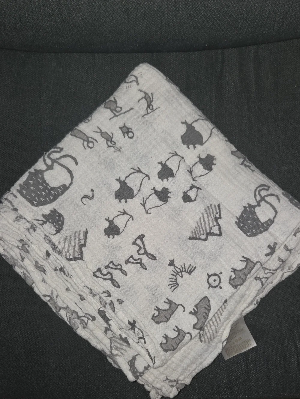 Little Unicorn Brand Swaddle White & Gray Animal Print Muslin Blanket